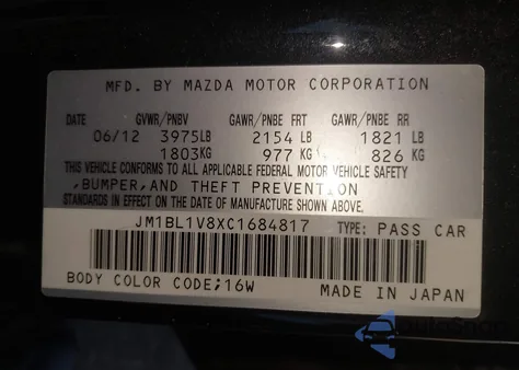2012 Mazda Mazda3 I Touring from USA, damaged, VIN JM1BL1V8XC1684817